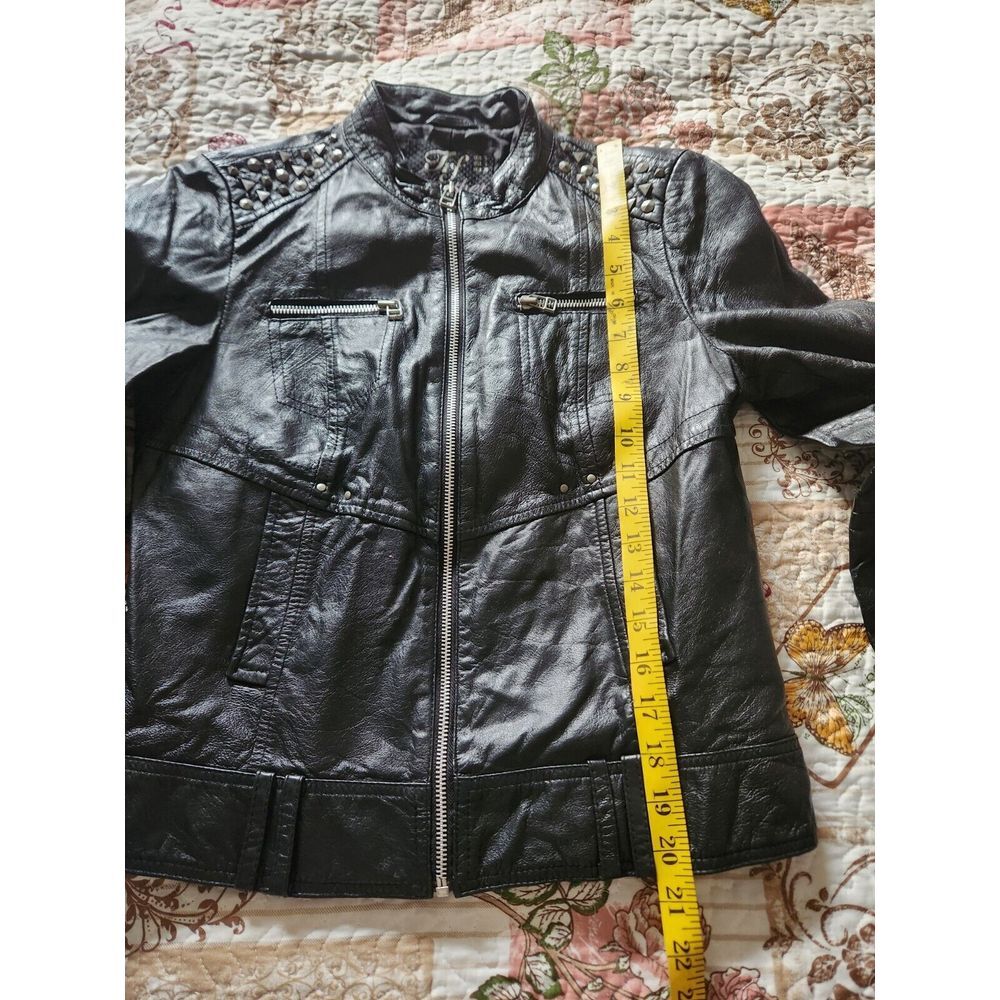Zara Trf Women's Leather studded motorcycle jacket Black Full-Zip Size S - Picture 7 of 11